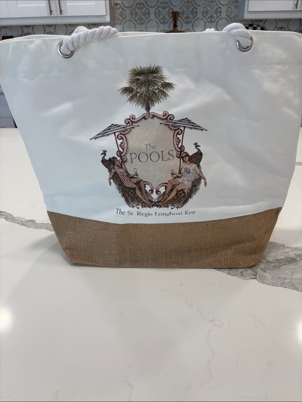 NWOT St.Regis longboat key White & Brown Canvas Tote pool bag